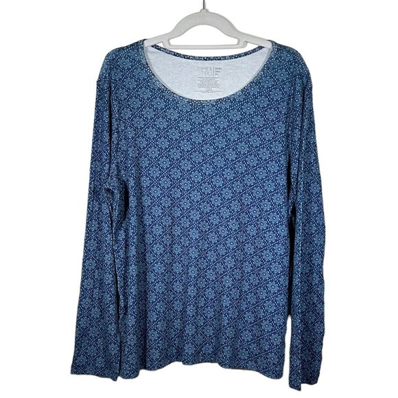 Time & Tru - Women's Plus Size 3X - Blue Floral Patern Top - Long Sleeve - Picture 1 of 9